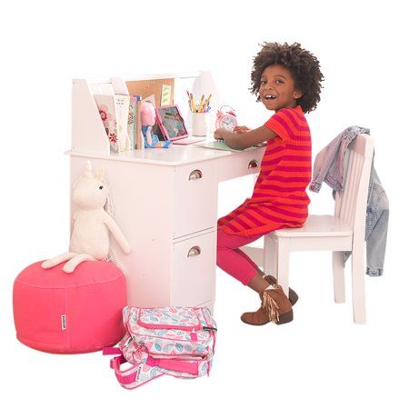 KidKraft Kids Desk with Chair and Corkboard, White or Espresso - Walmart.com White Kids Desk, Wooden Study Desk, Desk With Chair, Kids Study Desk, Furniture Logo, Kids' Desk, Kids Study, Kid Desk, Desk And Chair Set