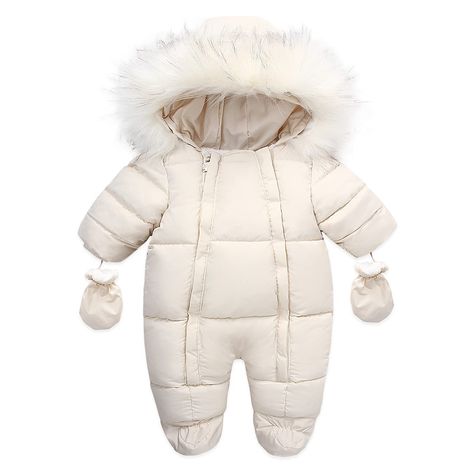 PRICES MAY VARY. 🌈High-quality Materials- The baby winter snow suits is made of high-quality polyester fiber. The infant snowsuit have double zipper closure in the front, it can be worn in a short time to prevent the baby from catching cold during the changing process. 🌈Warm Design- The newborn winter snowsuit keep baby's head and ears inside and warm when outing. And the toddler snowsuit comes with gloves to keep your cute baby's hands warm. Note: The feet of 0-3-6 Months and 6-9-12 Months ar Luxury Duck Down Puffer Jacket With Detachable Hood, Baby Sweater Gown, Baby Patagonia Snowsuit, Luxury Duck Down Outerwear With Adjustable Hood, Baby Cosplay, Winter Romper, Winter Newborn, Baby Snowsuit, Baby In Snow