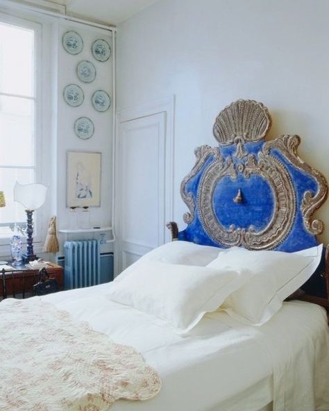 Blue Headboard, Beautiful Headboards, Style Bedroom, French Decor, Elegant Homes, Beautiful Bedrooms, Elle Decor, My New Room, Queen Anne