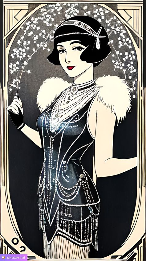 1920s Inspired Art, Art Deco Era Fashion, Art Deco Ladies Image 1920s, Art Deco Women's Fashion, 1920 Fashion Illustration, 1920s Fashion Drawing, 1920s Fashion Sketches, 20s Drawing, 1920s Pinup