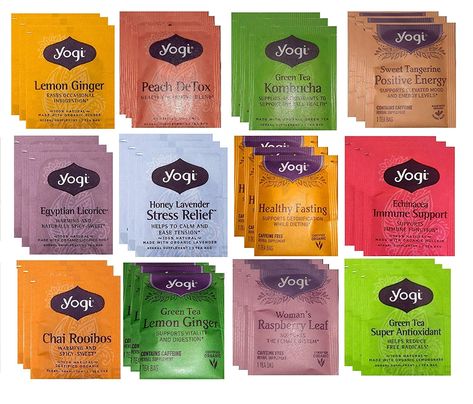 YOGI TEA SAMPLER 12 FLAVORS (36 TEA BAGS) - Walmart.com Weight Gain Drinks, Macha Green Tea, Green Tea Kombucha, Chaga Mushroom Tea, Tea Christmas, Tea For Colds, Green Tea Lemon, Raspberry Leaf, Mushroom Tea