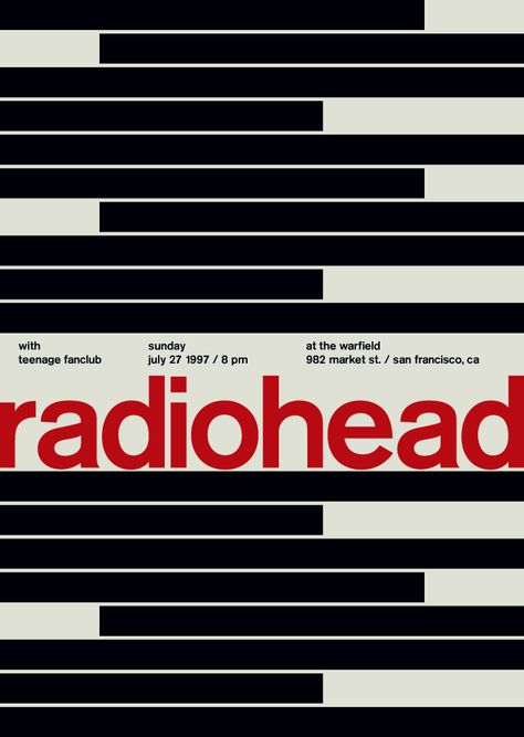 Radiohead at the Warfield, 1997 Radiohead Poster, Mike Joyce, Typographie Inspiration, Concert Poster Design, Ok Computer, Music Concert Posters, Dorm Posters, Rock Punk, Street Market