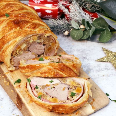 Pork Wellington with Apple and Apricot Stuffing Apricot Stuffing, Pork Wellington, Best Pork Tenderloin Recipe, Wellington Recipe, Honey Pork, Tenderloin Recipe, Pork Bacon, Pork Ham, Pork Dinner