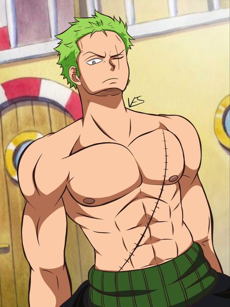 Zoro One Piece Full Body Drawing, Roronoa Zoro Full Body Picture, Roronoa Zoro Maid Outfit, Zoro Body One Piece, Zoro Meditating, Zoro Physique, Zoro Shirtless One Piece, Zoro Pretimeskip, Zoro Sixpack