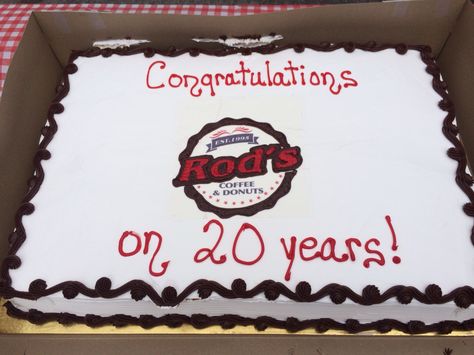 Our 20 year anniversary cake! I am so proud of our family to make this milestone! Thanks to all our great customers and staff for all these years! Anniversary Cake 20 Years, 20 Year Anniversary, Coffee And Donuts, Cake Making, Anniversary Cake, So Proud, Year Anniversary, How To Make Cake, 20 Years