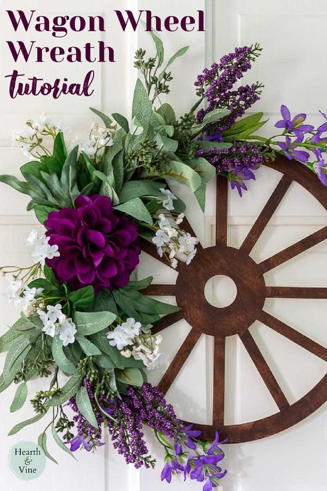 Looking for a beautiful wreath to adorn your front door this summer? Try this easy and inexpensive wagon wheel wreath craft for a vibrant and gorgeous decoration that everyone who passes by will love. Herbs To Grow At Home, Wagon Wheel Wreath, Craft For Summer, Wheel Wreath, Best Herbs To Grow, Herbs To Grow, Farmhouse Style Wreath, Wagon Wheels, Easy Diy Wreaths