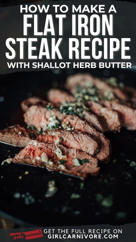 🥩 Cast Iron Flat Iron Steak = Hidden Gem of the Grill! 🍳 Discover the butcher's best-kept secret: flat iron steak. Our recipe reveals how salt, heat, and a dollop of shallot herb butter transform this affordable cut into a gourmet meal. Learn the art of the perfect sear and elevate your steak game. Get ready to impress with minimal effort and maximum flavor! #FlatIronSteak #CastIronCooking #EasyGourmet Cast Iron Flat Iron Steak, Flat Iron Steak Recipes Cast Iron, Flatiron Steak Recipes, Medium Steak Temp, Flat Iron Steak Recipes, Steak Temperature, Keto Carnivore, Carnivore Recipes, Flat Iron Steak