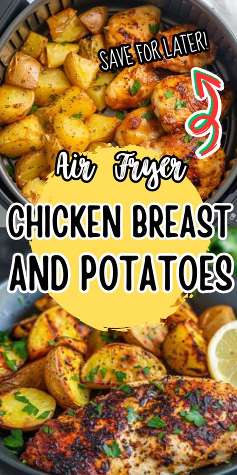 Easy Air Fryer Chicken Breast And Potatoes Chicken And Potatoes In Air Fryer, Chicken Potatoes Air Fryer, Quick Air Fryer Chicken Recipes, Air Fryer Chicken And Sweet Potatoes, Chicken And Potato Air Fryer Recipes, Chicken Breast Dinner Ideas Air Fryer, Air Fryer Boneless Skinless Chicken Breast Recipes Easy, Chicken Breast In Air Fryer Recipes, Air Fryer Chicken Potatoes