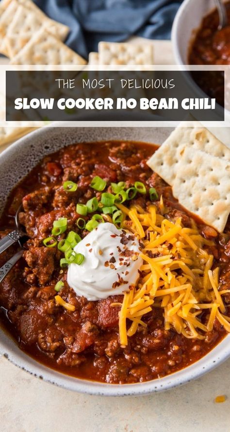 Chili Recipe No Beans, Beanless Chili Recipe, Slow Cooker Chili Recipe, Bean Chili Recipe, Chili Recipe Turkey, Chili Recipe Crockpot, Chilli Recipes, Chili Recipe Easy, Bean Chili