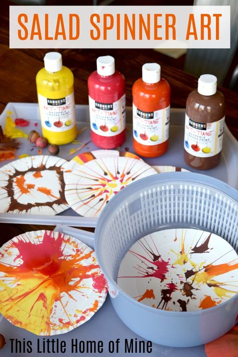 Art Supplies List, Preschool Art Projects, Fall Arts And Crafts, Salad Spinner, Spin Art, Painting Activities, Art Activity, Daycare Crafts, Toddler Art