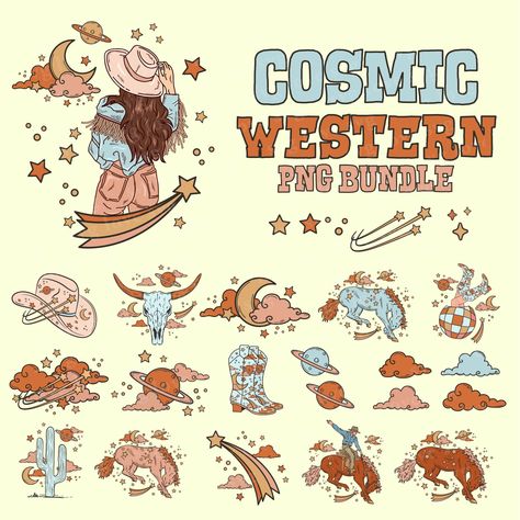 Punchy Tattoos, Pony Gold, Space Western, Cosmic Cowgirl, Coloring Posters, Retro Sublimation, Space Cowgirl, Cowgirl Art, Retro Space