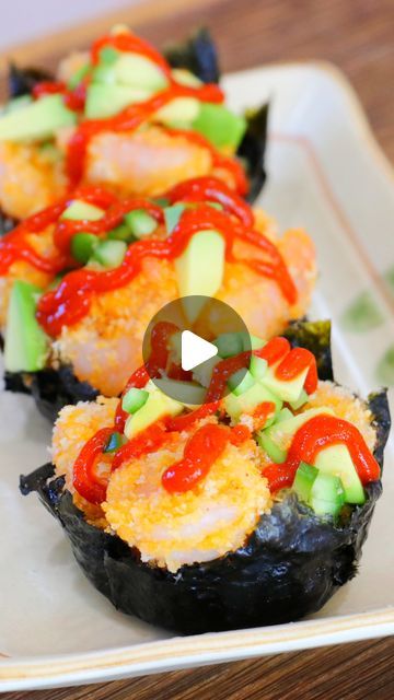 CiCi Li on Instagram: "Baked Shrimp Sushi Cups  #sushicups #baked #shrimp #sushi #cups #sushilovers #asianrecipe #asianfood #sushirecipe   Written Recipe: https://cicili.tv/baked-shrimp-sushi-cups/" Vegetarian Sushi Cups, Shrimp Sushi Bites, Sushi Bake Cups, Sushi Cups, Shrimp Sushi, Baked Shrimp, Sushi Recipes, Shrimp Recipes, Fish And Seafood