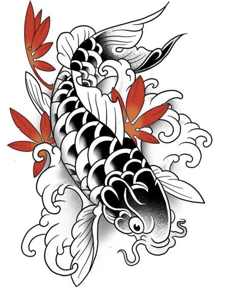 Koi Fish Drawing Tattoo, Pez Koi Tattoo, Japanese Fish Tattoo, Traditional Japanese Tattoo Flash, Karp Koi, Carp Tattoo, Japanese Koi Fish Tattoo, Koi Tattoo Sleeve, Traditional Japanese Tattoo Designs