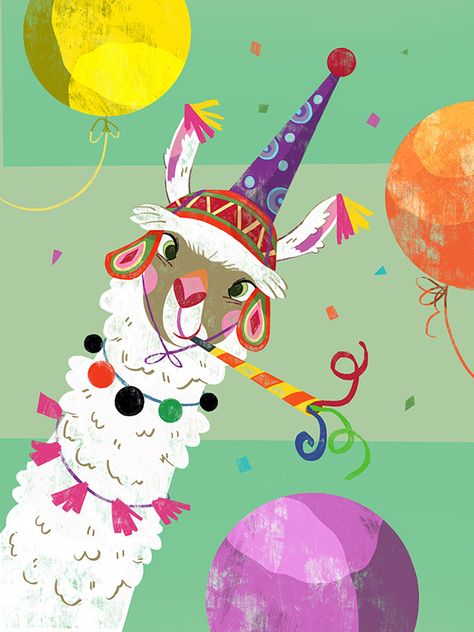 Èlia Meraki • illustrator —GRAFIC ILLUSTRATION Cartoon Party, Llama Party, Birthday Card Drawing, Happy Birthday Girls, Boys Gift, Llama Drama, Balloons Birthday, Happy Cards, Card Drawing