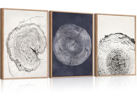 PRICES MAY VARY. 【Tree Ring Wall Art Framed】Each size is about 12*16 inches. This black and white tree ring wall art suit has the atmosphere of rural wood and nature. Its unique tree ring design brings a touch of nature to your wall. Create a quiet and peaceful atmosphere. 【Perfect Home Decoration】In any living room, bathroom, bedroom, dinning room, office, yoga room, gallery, guest room, or any other area, this navy blue and white tree rings wall decor can add home exquisiteness to the room dec Wood Slice Painting, Tree Ring Art, Office Yoga, Tree Ring, Prints Abstract, Black And White Tree, Tree Rings, Tree Wall Decor, Black Tree