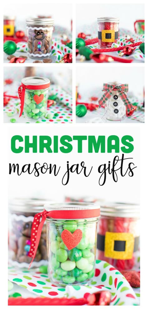 Pint Size Mason Jar Gifts Christmas, Christmas Candy Mason Jars, Mason Jar Candy Gifts Christmas, Hot Cocoa Mason Jar Gifts Diy Christmas, Christmas Candy Jars Ideas, Candy Mason Jars, Candy In A Jar, Christmas Mason Jar Gifts, Christmas Treats Jars