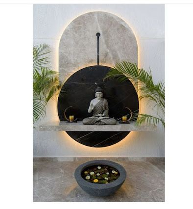 Buddha Decor Ideas for a Peaceful Haven – R Marbles Pooja Designs Ideas, Buddha Decor Ideas, Buddha Room Design, Green Wall Design, Buddha Home Decor, Altar Design, Mandir Design, Buddha Decor, Skip It