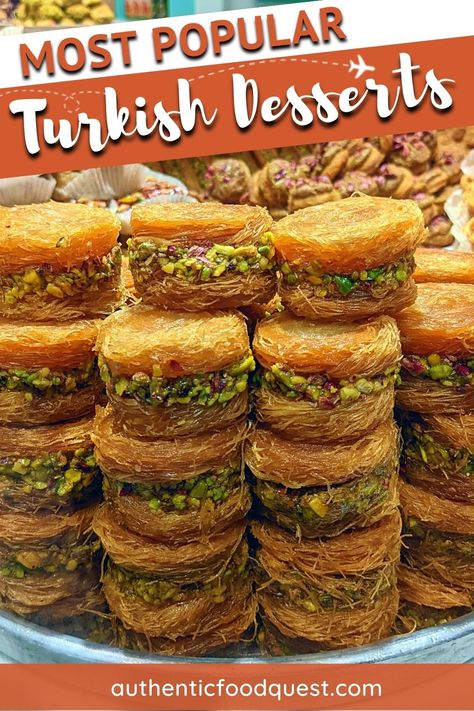 Turkey Desserts by Authentic Food Quest Turkish Pistachio Dessert, Turkish Snacks Recipes, Turkish Desserts Sweets, Turkish Deserts Recipe, Authentic Turkish Recipes, Turkish Sweets Recipes, Turkish Dessert Recipes, Turkish Recipes Traditional, Turkish Pastries