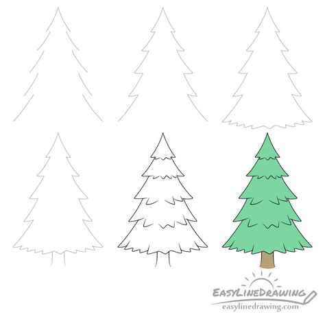 Pine Trees Drawing Simple, How To Draw A Simple Christmas Tree, How Do You Draw A Christmas Tree, Easy Pine Tree Drawing, Crismas Tree Drawing, How To Draw A Pine Tree, How To Draw A Christmas Tree Easy, Christmas Tree Ideas Drawing, How To Draw A Christmas Tree