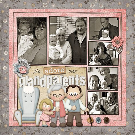 Grandparents Day Scrapbook Layout, Grandparents Scrapbook Layout, Grandparent Scrapbook Layouts, Grandparent Scrapbook Ideas, Grandparents Scrapbook Pages, Scrapbook Grandparents, W Font, Scrapbook Family, Year Scrapbook