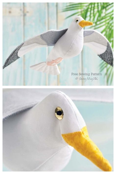 Seagull Sewing Pattern Free, Seagull Craft, Fabric Art Diy, Beach Nursery, Fabric Sewing Patterns, Free Sewing Pattern, Quilted Christmas Ornaments, How To Make Toys, Fabric Toys