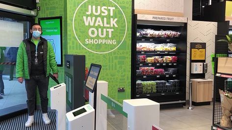 A look inside the Amazon Fresh grocery store in Ealing, west London, which is the first in Europe. Shoppers at Amazon's futuristic 'contactless' stores will be able to pick up items and walk out of the store without the need for a till. Amazon Fresh, Retail Technology, Fresh Groceries, Food Court, Door Installation, Walk Out, West London, The Amazon, Concept Store