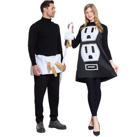 PRICES MAY VARY. 【Unique Design】Funny adult light socket and plug Halloween costumes for couples includes outlet foam costume dress for women with USB socket and plug foam costume shorts for men with USB cable. Men black shirt and pants NOT INCLUDED. 【Deluxe Value Pack for Role Play】Sure to win costume contests and plenty of laughs on Halloween night with our couples plug and socket costume. This outlet and plug costume adds a lot of fun to your Halloween costume that will make you the life of t Plug And Socket Costume, Foam Costume, Costumes For Couples, Light Halloween, Matching Halloween Costumes, Couple Halloween Costumes For Adults, Duo Costumes, Couples Halloween Outfits, Cute Couple Halloween Costumes