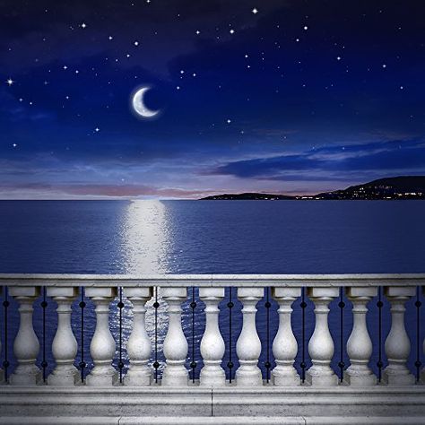 Balcony Photography, Mediterranean Balcony, Beautiful Night Sky, Booth Backdrops, Night Magic, Stone Floor, Santa Photos, Sports Wedding, Homecoming Dance