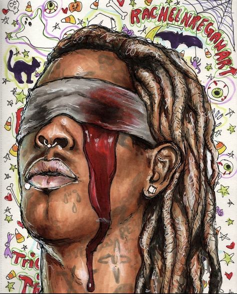 RACHELNREGANART Thug Drawings, Rapper Drawings, Dreadhead Drawing, Young Thug Album, New York Tattoo, Hip Hop Artwork, Iphone Wallpaper Stills, Graphic Design Images, Rapper Art