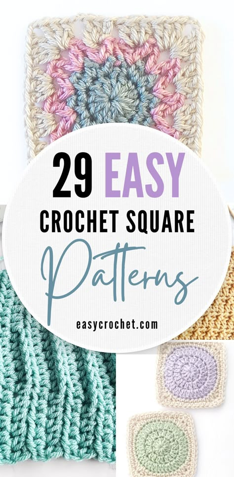 Easy Crochet Squares for Beginners and More! Crochet Squares For Beginners, Easy Crochet Squares, Crochet Granny Square Beginner, Free Crochet Square, Chevron Crochet Blanket Pattern, Granny Square Pattern Free, Chunky Crochet Blanket Pattern, Motifs Granny Square, Granny Square Haken