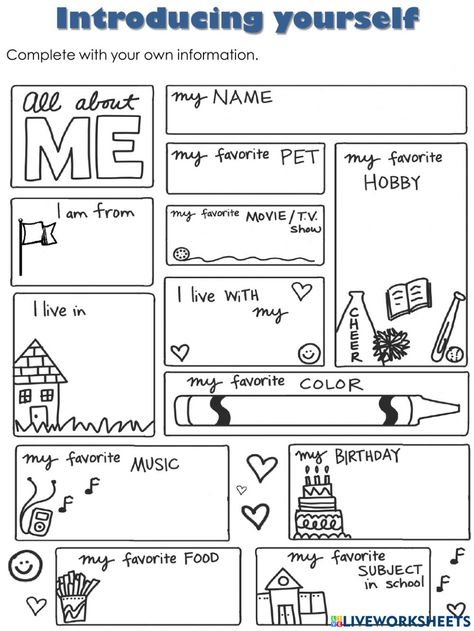 About Me Worksheet, Me Worksheet, All About Me Printable, Introducing Yourself, All About Me Worksheet, All About Me Preschool, Simple Present, All About Me Activities, About Me Activities