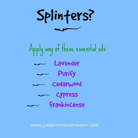 Essential Oils to help remove Splinters Essential Oil For Splinter Removal, Sliver Removal, Removing Splinters, Splinter Removal, Living Oils Recipes, Essential Oils For Babies, Doterra Essential Oils Recipes, Essential Oils For Kids, Essential Oil Remedy