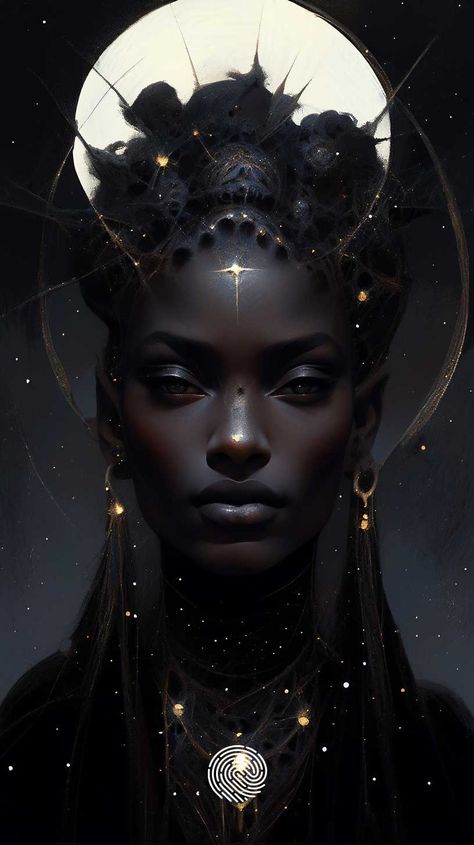 Image Black Moon Goddess, Black Siren Aesthetic, Black Empress, Black Goddesses, Nyx Goddess, Goddess Worship, Black Siren, Black Woman Art, Dark Aesthetics