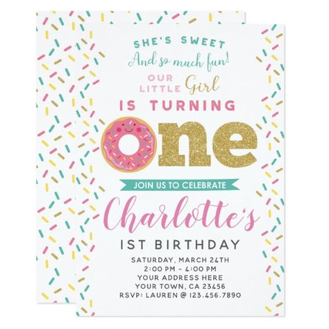 Donut First Birthday, Donut Invitation, Cute Invitation, Birthday Edit, Donut Birthday Parties, Twin First Birthday, 1st Birthday Invitation, Glitter Birthday, Donut Party