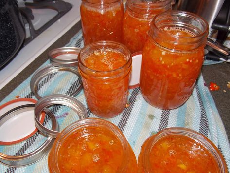 Carrot Marmalade, Habanero Jelly Recipe, Peach Habanero Jam, Habanero Jam, Habanero Jelly, Canning And Preserving, Canning Jam Recipes, Pepper Jelly Recipes, Peach Jam Recipe