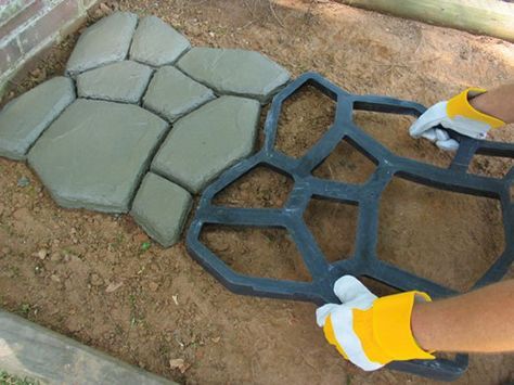 How To Lay Pavers, Concrete Molds Diy, Paver Molds, Concrete Pathway, Walk Maker, Decorative Stepping Stones, Concrete Path, Concrete Walkway, Garden Paving