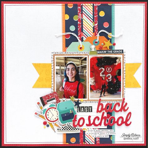 School Layout, Scrapbook Layout Ideas, Colorful Banner, School Scrapbook Layouts, School Pics, Scrapbook Design Layout, School Scrapbook, Polka Dot Paper, School Memories