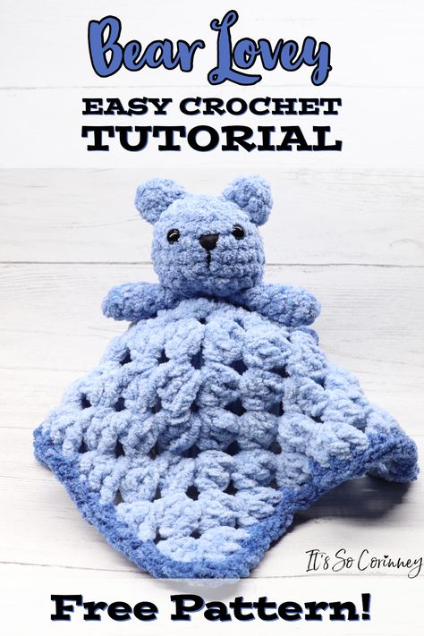 Crochet Newborn Blanket Pattern Free, Free Lovey Pattern, Baby Gift Crochet Patterns Free, Bernat Baby Velvet Crochet Patterns, Crochet Baby Lovey Free Pattern, Crochet Baby Shower Gifts, Crochet Bear Lovey, Lovey Blanket Crochet, Crochet Lovey Free Pattern