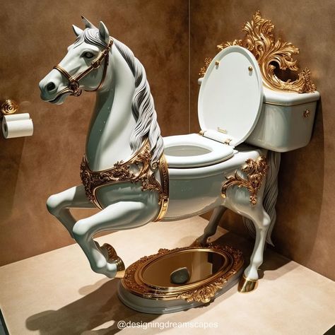 Unique Toilets, Unusual Toilets, Horse Bed, Weird Furniture, Unusual Furniture, Fantasy Furniture, Deer Statues, Bathroom Design Decor, Toilet Design