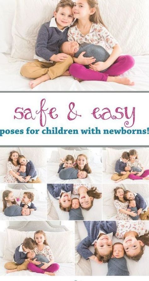 Safe and easy poses for older children, kids, and newborns together Photography poses are great for sibling shots, even for toddler siblings. Kids and newborns have a variety of looks. Photo by Boston Ma baby photographer, Isabel Sweet of iSweet Photography. Newborn Sibling, Sibling Pictures, Foto Newborn, Family Photos With Baby, Baby Fotografie, Sibling Poses, Newborn Family Photos, Children Photography Poses, Sibling Photography