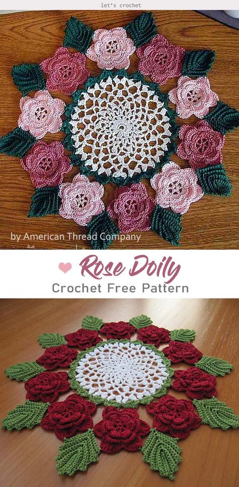 Rose Doily Flower Free Crochet Pattern #letscrochetfreepattern  #crochetdoilypattern  #freecrochetpatterns  #crochethomedecorpattern Free Doily Patterns, Crochet Thread Patterns, Crochet Rose Pattern, Free Crochet Doily Patterns, Crochet Dollies, Crochet Flowers Free Pattern, Crochet Mandala Pattern, Crochet Motif Patterns, Stylish Crochet