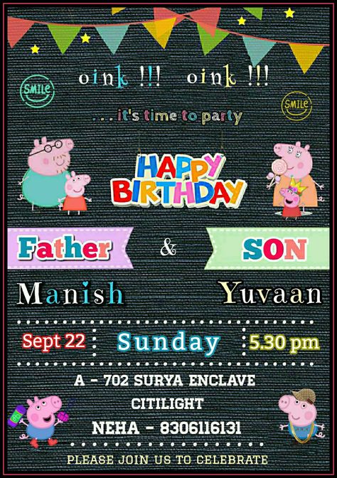 #birthday #peppapig #fatherson Father Son Birthday Party Ideas, Happy Birthday Invitation, Dad And Son, Fun Birthday Party, Father Son, Sons Birthday, Father And Son, Invitation Card, Birthday Ideas