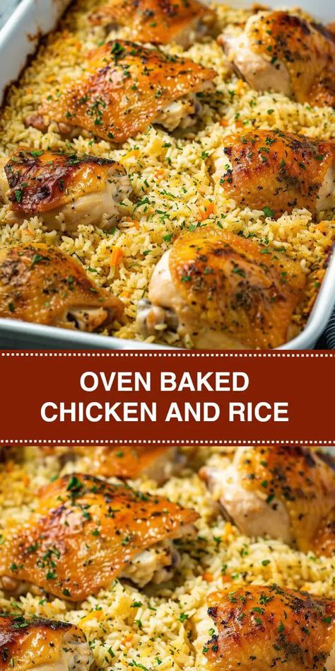 Oven Baked Chicken And Rice, Chicken Breast Casserole Recipes, Chicken Breast Casserole, Baked Chicken And Rice, Chicken And Rice Recipe, Chicken And Rice Casserole, Oven Chicken, Baked Chicken Thighs, Oven Baked Chicken