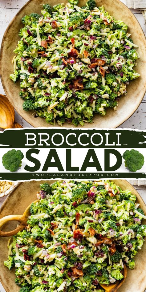 This classic Broccoli Salad is a summer salad recipe with fresh broccoli, bacon, cheddar cheese, almonds, dried cranberries, onion, and a creamy homemade dressing. It also makes the best 4th of July food! Broccoli Salad Recipes, Day Party Food Ideas, Broccoli Salad With Raisins, Picnic Salads, Summer Food Ideas, Easy Skillet Chicken, Broccoli Bacon, Slow Cooker Italian Beef, Cold Salads