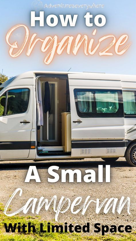 Camper Van Packing List, Camper Van Storage Ideas Small Spaces, Sprinter Van Organization Ideas, Campervan Kitchen Storage Ideas, Campervan Hacks Tips Storage Ideas, Van Life Organization Hacks, Van Life Storage Ideas, Camper Van Storage Hacks, Camper Van Clothes Storage