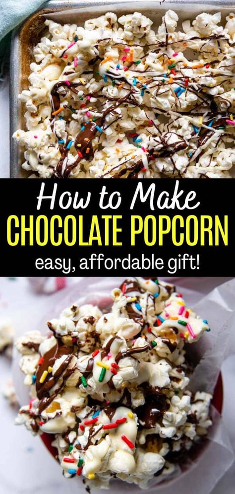 Chocolate Cover Popcorn, Choc Covered Popcorn, Popcorn With Chocolate Chips, Popcorn Chocolate Drizzle, How To Make Candy Popcorn, Popcorn Chocolate Bark, Popcorn Drizzled With Chocolate, Chocolate Covered Popcorn How To Make, Chocolate Popcorn Recipe Easy