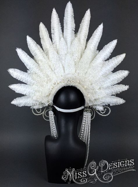 Samba Men, Pearl Headdress, Carnival Headdress, Winter Goddess, Faux Feathers, Boho Crown, Pale Complexion, Dancer Costume, Feather Headpiece