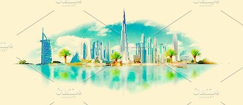 dubai by ufuksezgen on @creativemarket Dubai Art, Watercolor Vector, Architecture Images, Dubai City, City Illustration, 3d Background, Digital Artwork, Wall Art Home, Art Home Decor