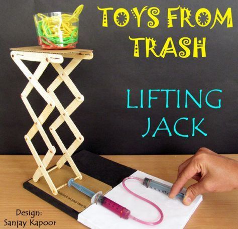 Toys from Trash - DIY hydraulic lift engineering activity! #STEM #hydrauliccars #hydraulic #cars #vehicles Vetenskapliga Experiment, Toys From Trash, Engineering Activities, Kid Experiments, Science Projects For Kids, Science Toys, Stem For Kids, Engineering Projects, Simple Machines