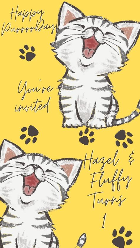 Cat birthday invitation card Cat First Birthday, Cat Themed Birthday Cards, First Birthday Ideas, Cat Birthday Card, Birthday Bouquet, Boy Cat, Cat Cards, Boy First Birthday, Cat Birthday